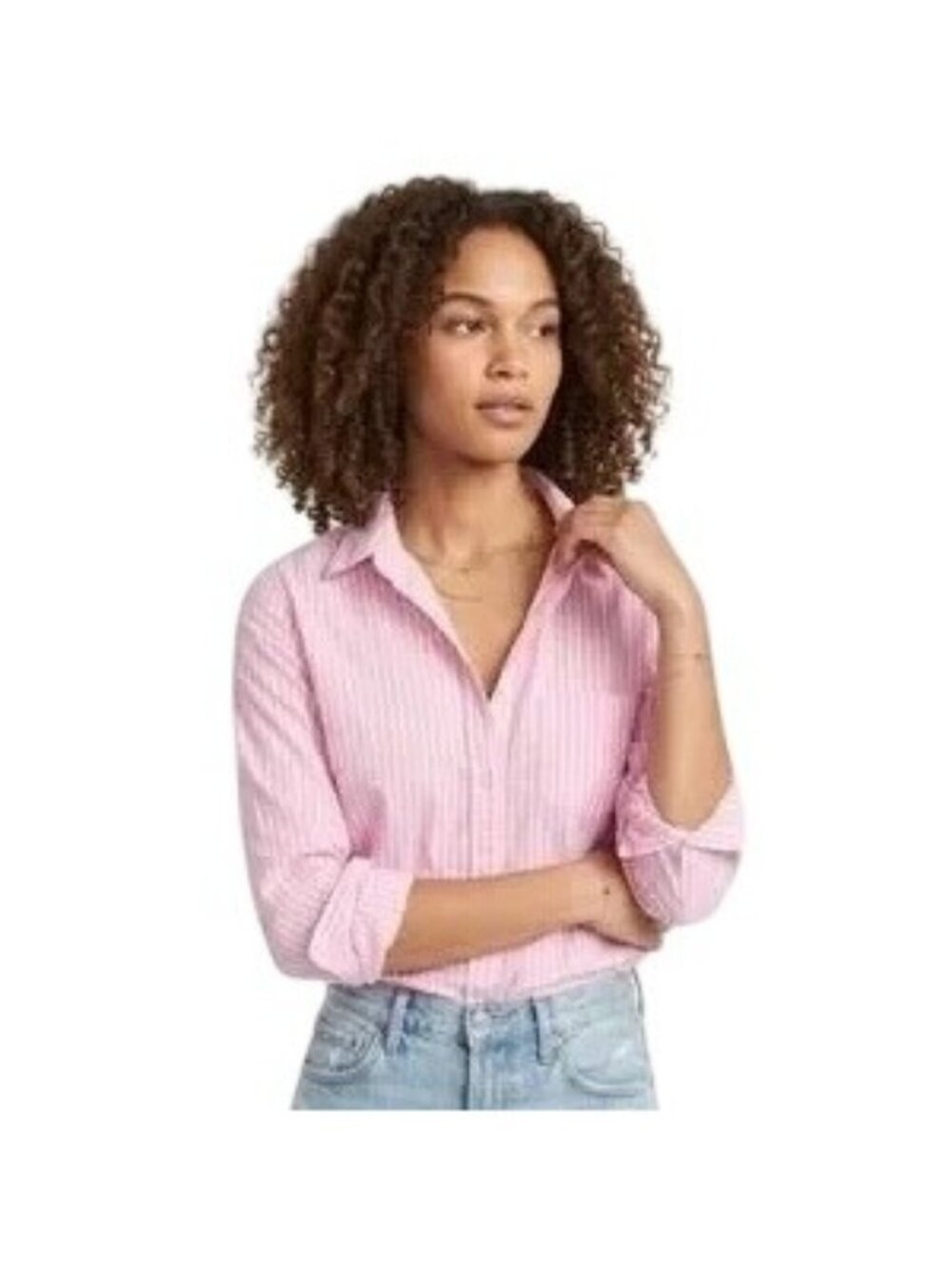 J. Crew Women's Stretch Poplin Signature Striped Shirt Pink White Size M NWT
